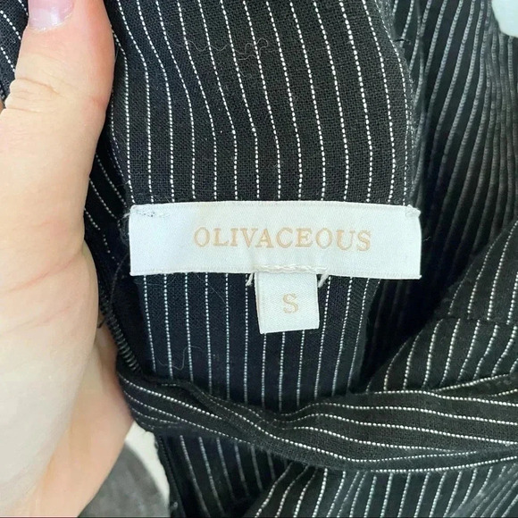 Pin Stripe Belted Cropped Overalls Black White Bow Spaghetti Strap Adjustable - Picture 10 of 11